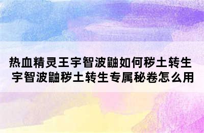 热血精灵王宇智波鼬如何秽土转生 宇智波鼬秽土转生专属秘卷怎么用